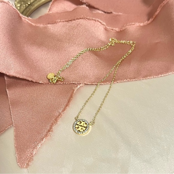 Tory Burch Miller Pave Crystal Logo Pendant Necklace - Picture 4 of 9